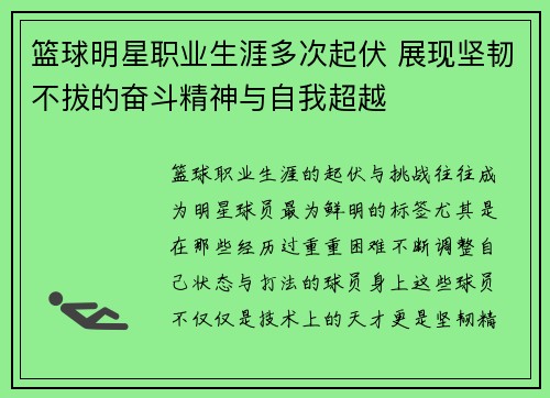 篮球明星职业生涯多次起伏 展现坚韧不拔的奋斗精神与自我超越